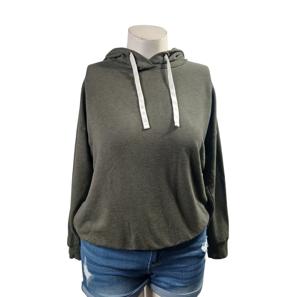 Buffalo David Bitton Olive Green Soft Knit Drawstring Hoodie Sweatshirt Small